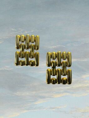 Chunky Gold-tone Link Statement Post-back Earrings